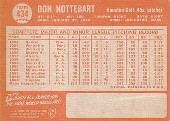 1964 Topps #434 Don Nottebart Back