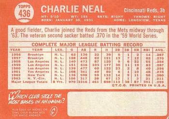 1964 Topps #436 Charlie Neal Back