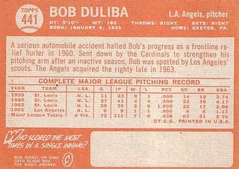 1964 Topps #441 Bob Duliba Back
