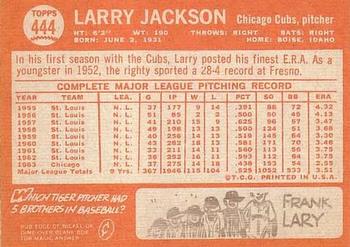1964 Topps #444 Larry Jackson Back