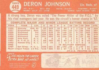 1964 Topps #449 Deron Johnson Back
