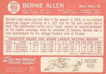 1964 Topps #455 Bernie Allen Back