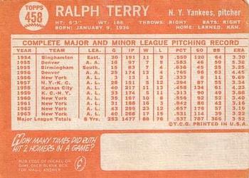 1964 Topps #458 Ralph Terry Back