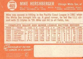 1964 Topps #465 Mike Hershberger Back