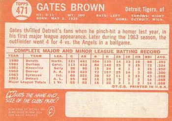 1964 Topps #471 Gates Brown Back