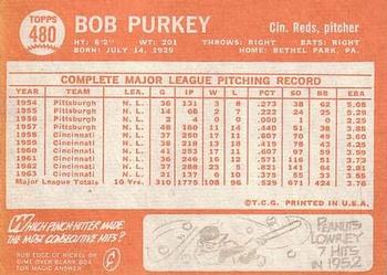 1964 Topps #480 Bob Purkey Back