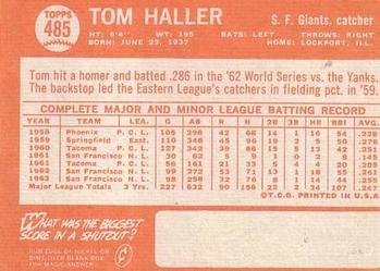 1964 Topps #485 Tom Haller Back