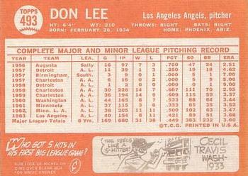 1964 Topps #493 Don Lee Back