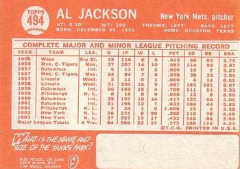 1964 Topps #494 Al Jackson Back