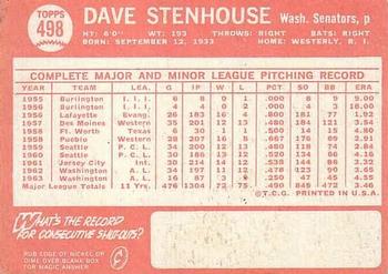 1964 Topps #498 Dave Stenhouse Back