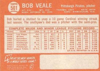 1964 Topps #501 Bob Veale Back