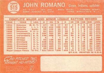 1964 Topps #515 Johnny Romano Back