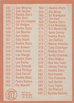 1964 Topps #517 7th Series Checklist: 507-587 Back