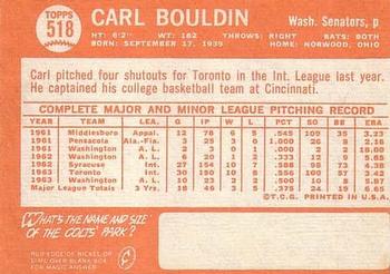 1964 Topps #518 Carl Bouldin Back
