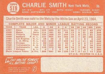 1964 Topps #519 Charlie Smith Back