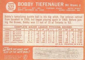 1964 Topps #522 Bobby Tiefenauer Back
