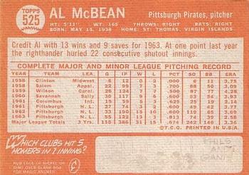 1964 Topps #525 Al McBean Back