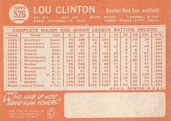1964 Topps #526 Lou Clinton Back