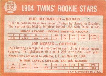 1964 Topps #532 Twins 1964 Rookie Stars (Bud Bloomfield / Joe Nossek) Back
