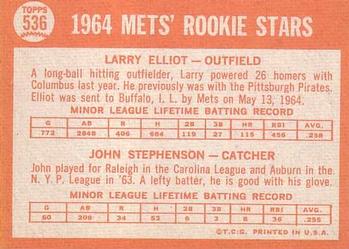1964 Topps #536 Mets 1964 Rookie Stars (Larry Elliot / John Stephenson) Back