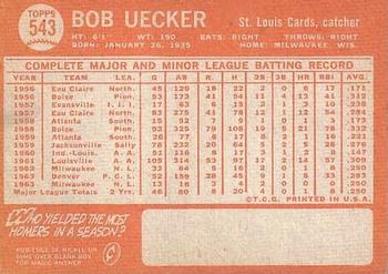 1964 Topps #543 Bob Uecker Back