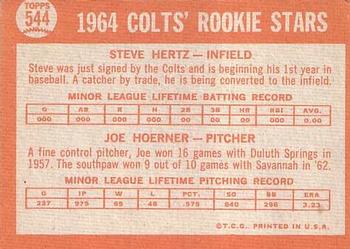 1964 Topps #544 Colts 1964 Rookie Stars (Steve Hertz / Joe Hoerner) Back