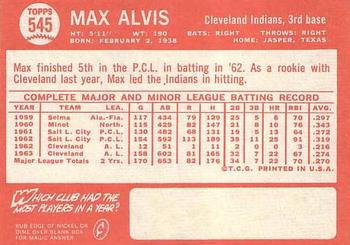 1964 Topps #545 Max Alvis Back