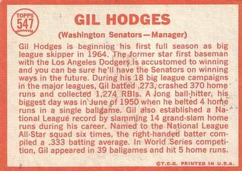 1964 Topps #547 Gil Hodges Back
