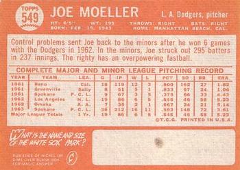 1964 Topps #549 Joe Moeller Back