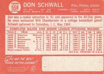 1964 Topps #558 Don Schwall Back
