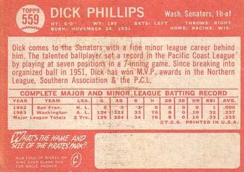 1964 Topps #559 Dick Phillips Back
