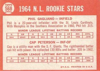 1964 Topps #568 N. League 1964 Rookie Stars (Phil Gagliano / Cap Peterson) Back