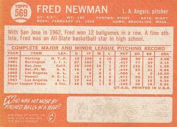 1964 Topps #569 Fred Newman Back