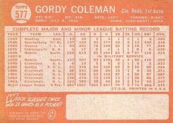 1964 Topps #577 Gordy Coleman Back