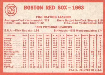 1964 Topps #579 Boston Red Sox Back