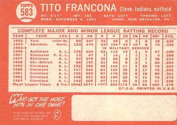 1964 Topps #583 Tito Francona Back