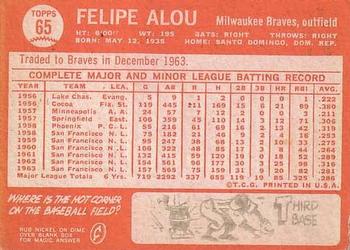 1964 Topps #65 Felipe Alou Back