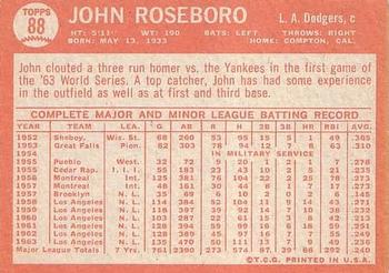 1964 Topps #88 John Roseboro Back