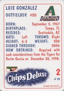 2003 Keebler Arizona Diamondbacks SGA #2 Luis Gonzalez Back