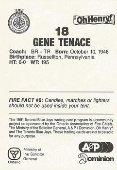 1991 Toronto Blue Jays Fire Safety #NNO Gene Tenace Back