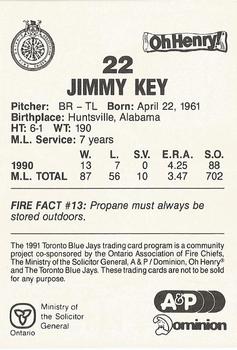 1991 Toronto Blue Jays Fire Safety #NNO Jimmy Key Back