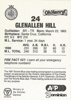 1991 Toronto Blue Jays Fire Safety #NNO Glenallen Hill Back