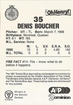 1991 Toronto Blue Jays Fire Safety #NNO Denis Boucher Back