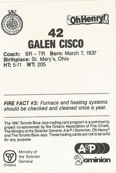 1991 Toronto Blue Jays Fire Safety #NNO Galen Cisco Back
