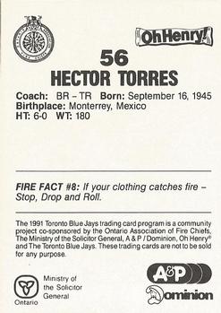 1991 Toronto Blue Jays Fire Safety #NNO Hector Torres Back