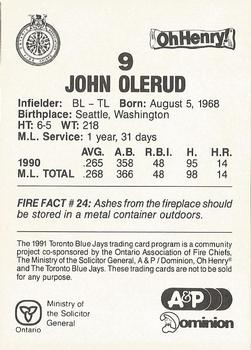 1991 Toronto Blue Jays Fire Safety #NNO John Olerud Back