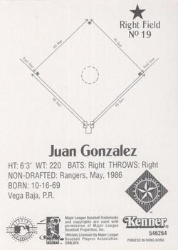 1998 Kenner Starting Lineup Cards #546264 Juan Gonzalez Back