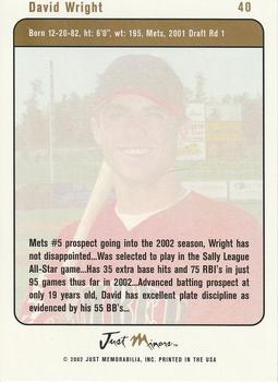2002-03 Justifiable #40 David Wright Back
