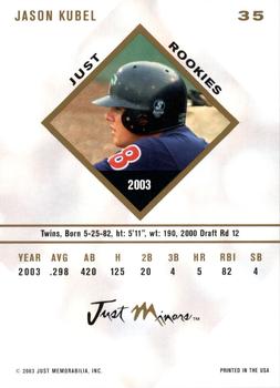 2003-04 Just Rookies #35 Jason Kubel Back