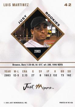 2003-04 Just Rookies #42 Luis Martinez Back